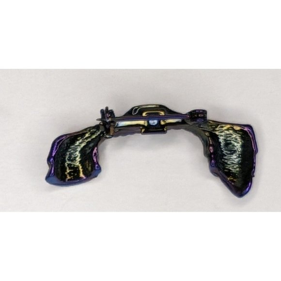 Old Fashioned 2 Piece Phone Clear Crystals Iridescent Vintage Metal Brooch Pin - Picture 6 of 8